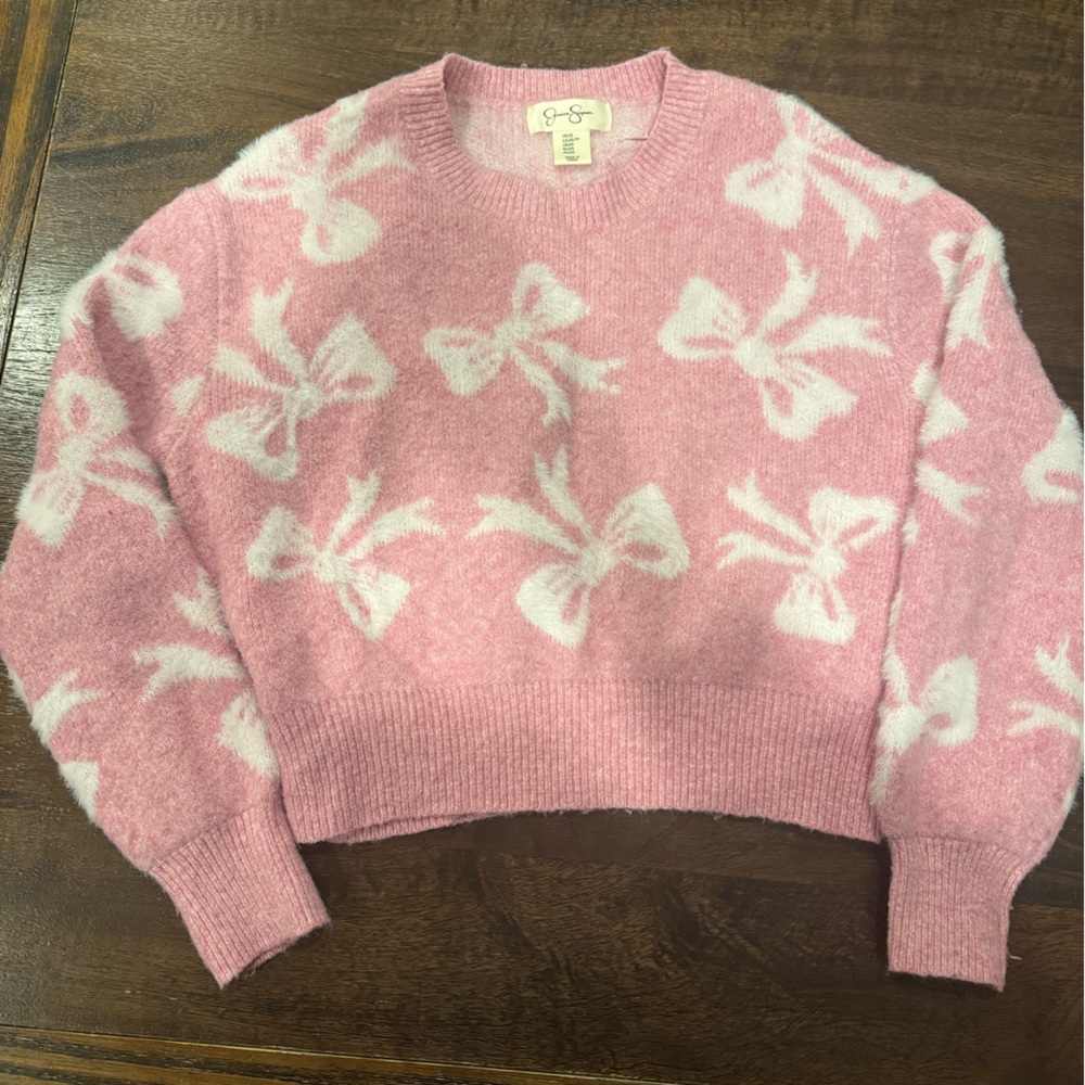 Jessica Simpson Pink and White Bow Sweater